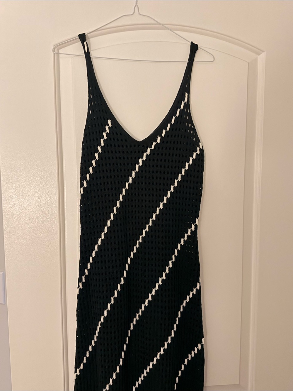 Black and White Diagonal Crochet Maxi Dress
